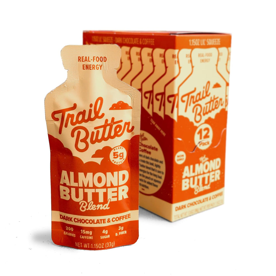 Trail Butter Lil' Squeeze dark chocolate coffee pouch for steady energy on trails