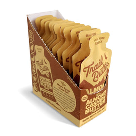 Trail Butter Lil’ Squeeze on camping table showing grab-and-go snack.