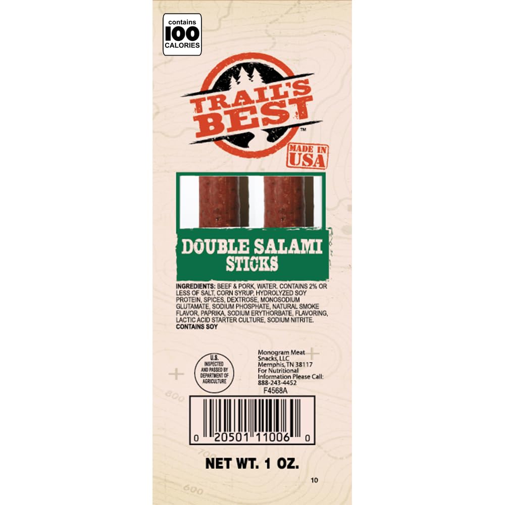 Trail's Best Double Salami Sticks 1oz portion, protein-friendly snack