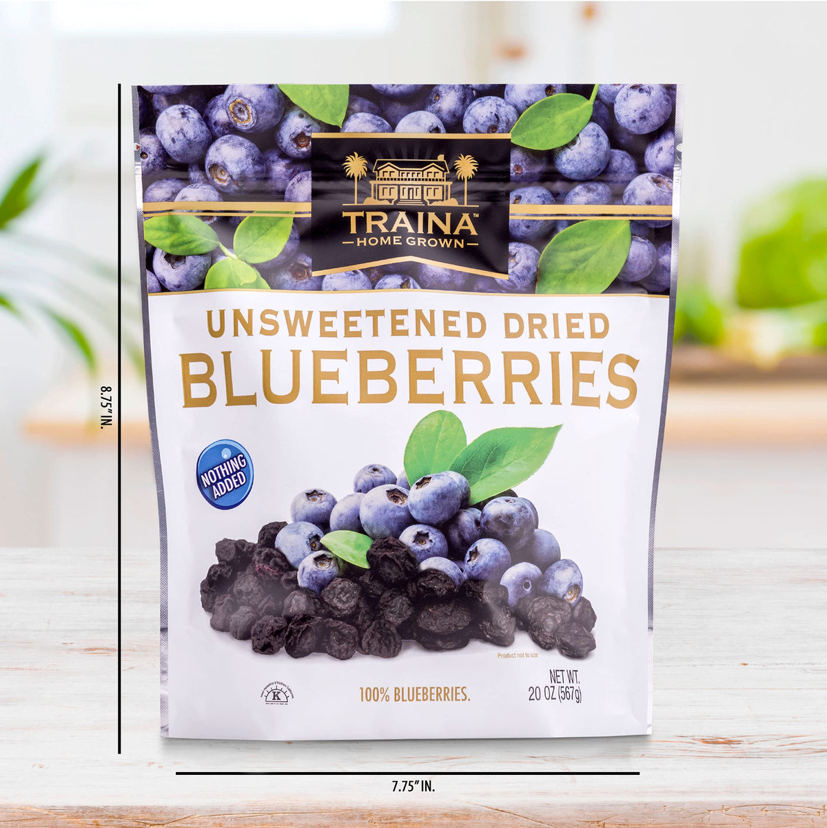 Traina dried blueberries in a bowl ready to mix into yogurt or oats.