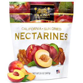 Traina Home Grown California sun-dried nectarines in a bag, ready for snack lovers.