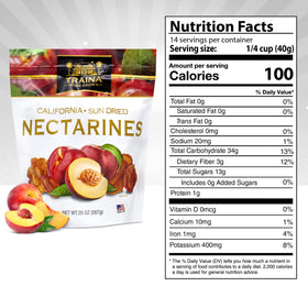 Traina nectarines in resealable pouch, perfect on-the-go healthy snack.