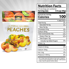 Traina California sun-dried peach slices ready to top yogurt or oats.