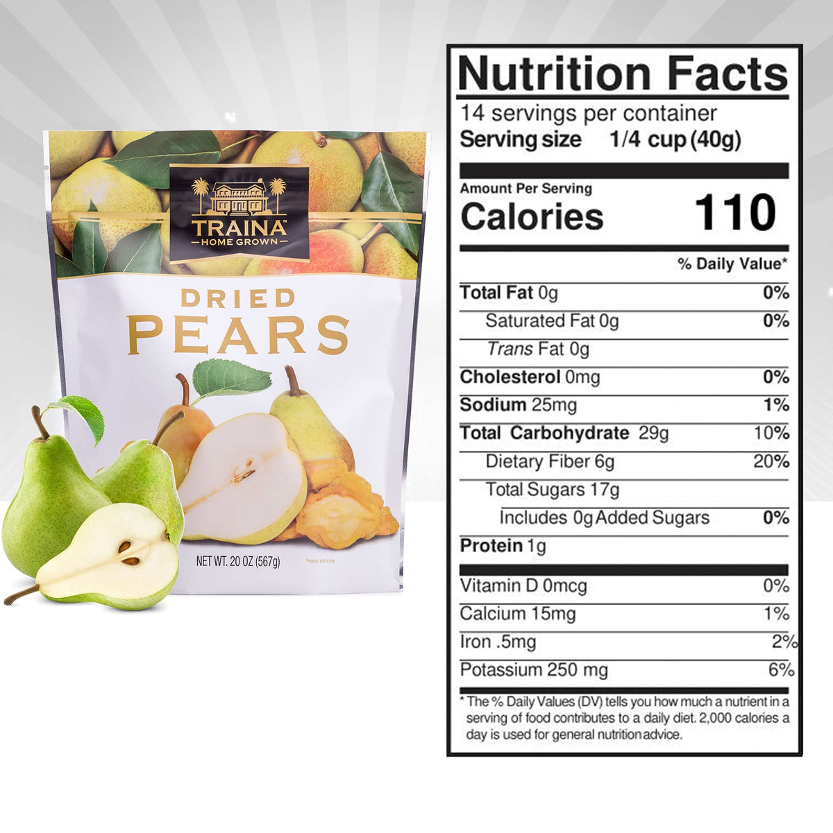 Traina pear slices show chewy texture, ideal for snacks.
