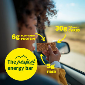 Tram Bar Lemon Coconut granola bar with coconut shavings emphasizes wholesome flavor.