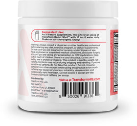 TransformHQ Energy & Focus Powder dissolved in a glass demonstrates smooth, sugar-free refreshment.