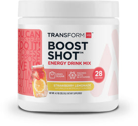 TransformHQ Energy & Focus Powder bottle with strawberry lemonade flavor boosts clean energy.