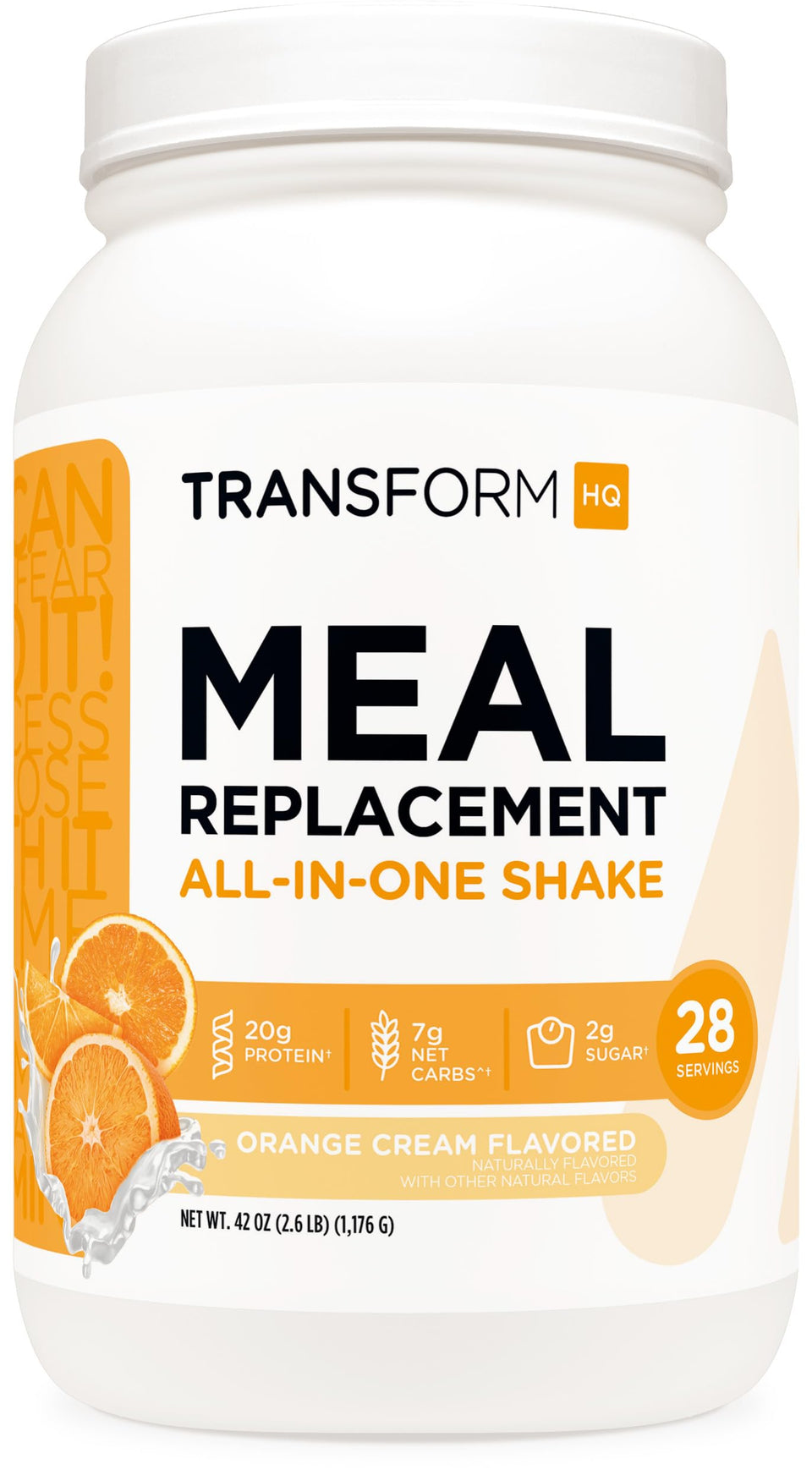 TransformHQ Meal Replacement Orange Cream bottle, ideal for quick meals on the go.