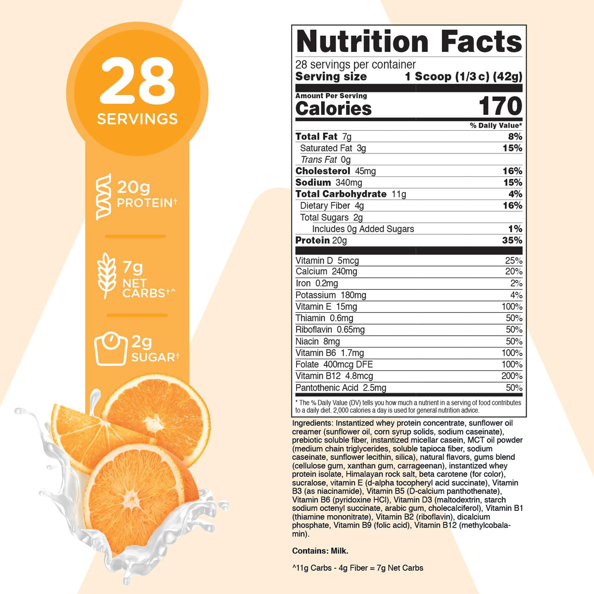 TransformHQ Meal Replacement Orange Cream tub, ready to mix for a balanced snack.