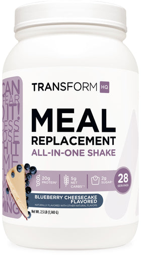 TransformHQ Blueberry Cheesecake shake bottle showing quick on-the-go nutrition