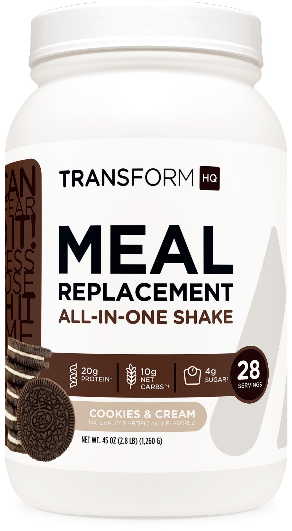 TransformHQ Cookies and Cream meal replacement shake tub for on the go nourishment
