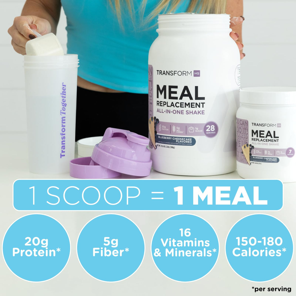 TransformHQ Vanilla flavor meal replacement shake tub for versatile mixing options