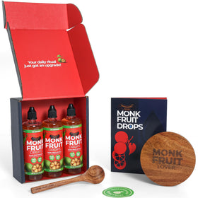 Transparency Foods Monk Fruit Drops bottle front, zero-calorie sweetness for everyday drinks.