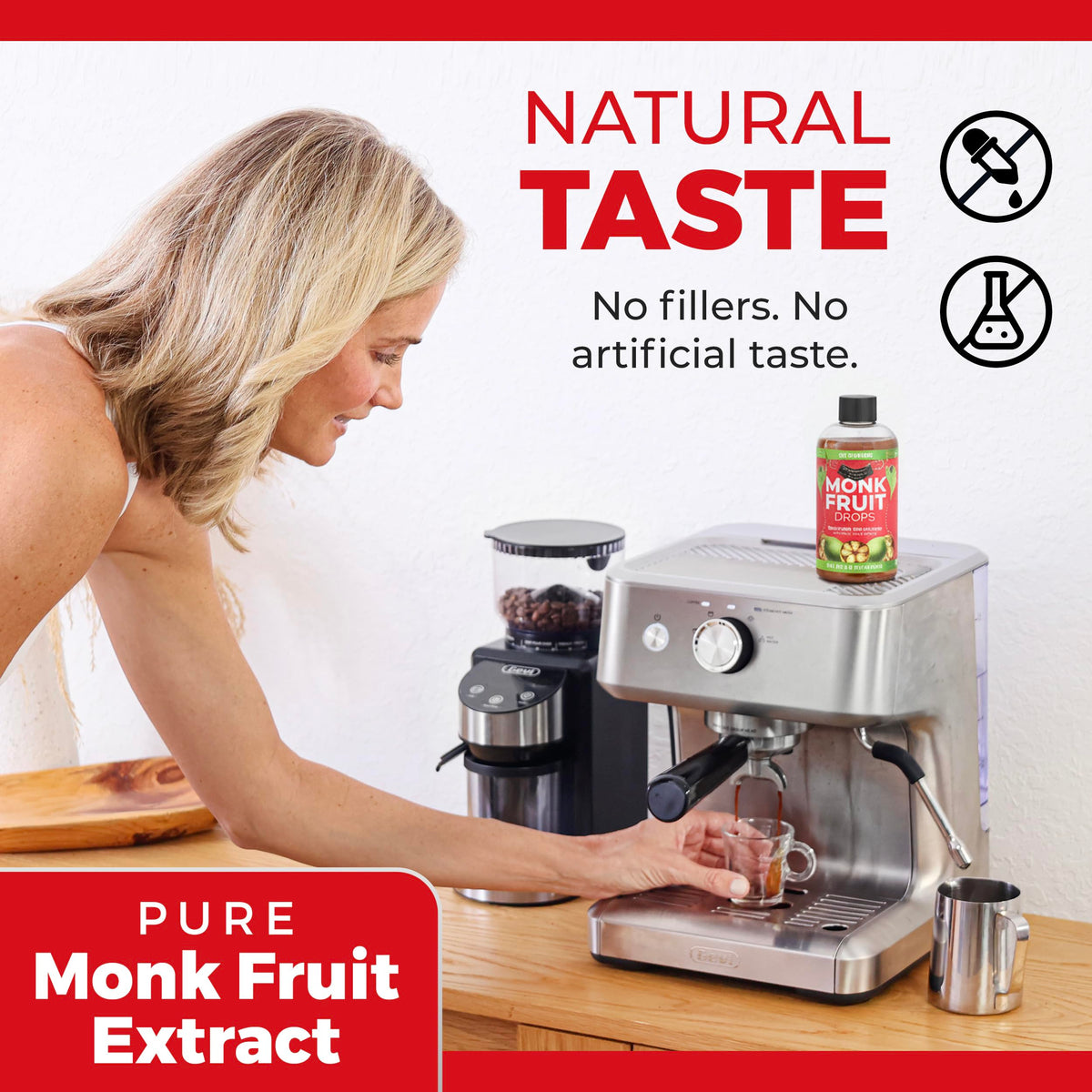 Transparency Foods monk fruit drops pour over cup of tea for natural sweetness