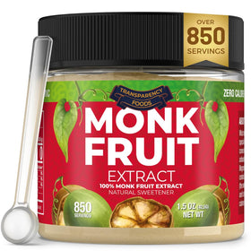 Transparency Foods monk fruit extract bottle showing pure, additive-free sweetness.