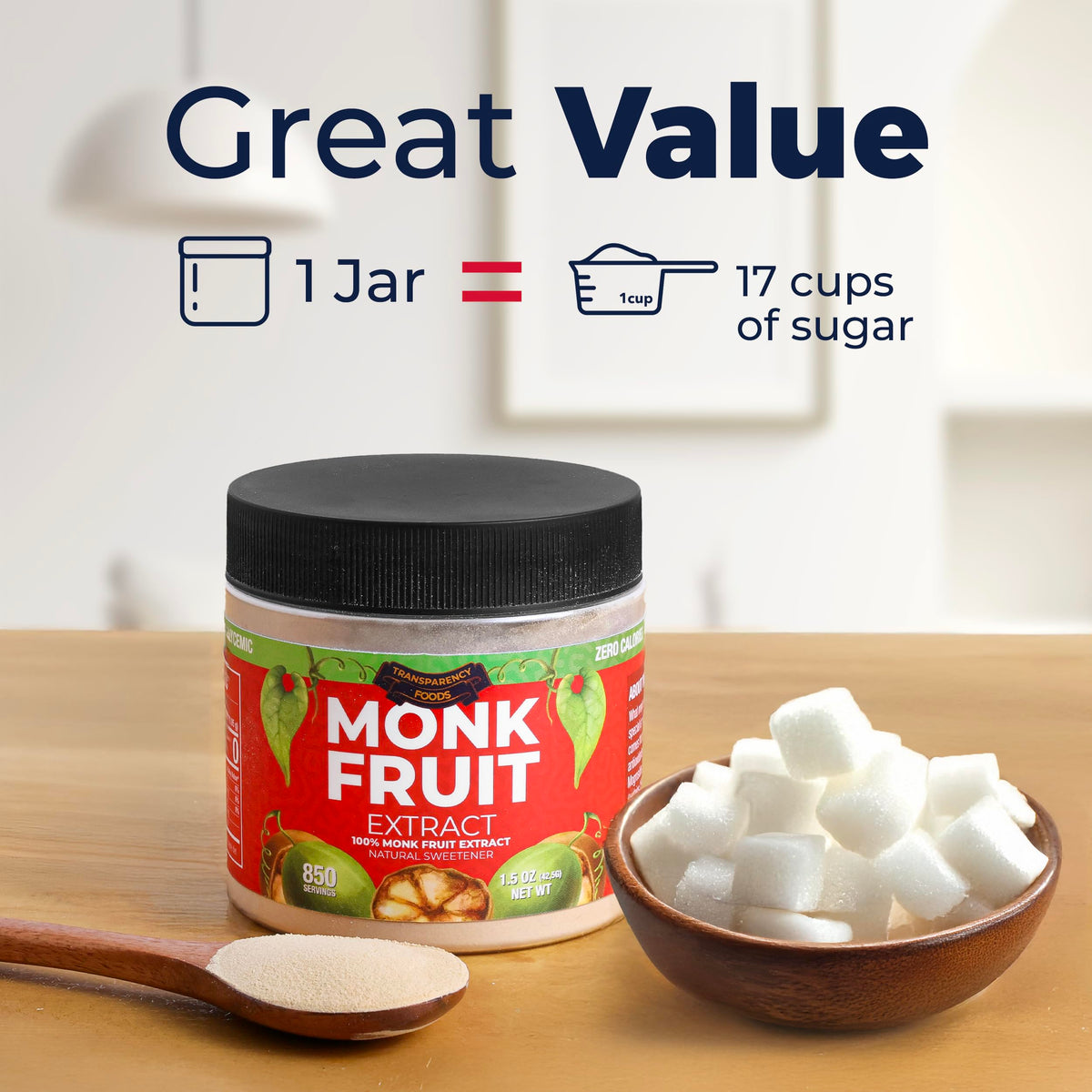 Monk fruit extract dissolving in coffee for a balanced flavor.