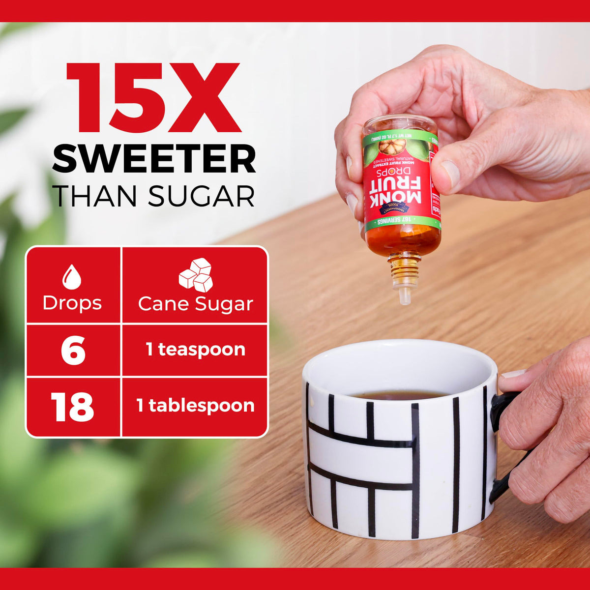 New formula monk fruit drops deliver natural taste in tea and beverages.