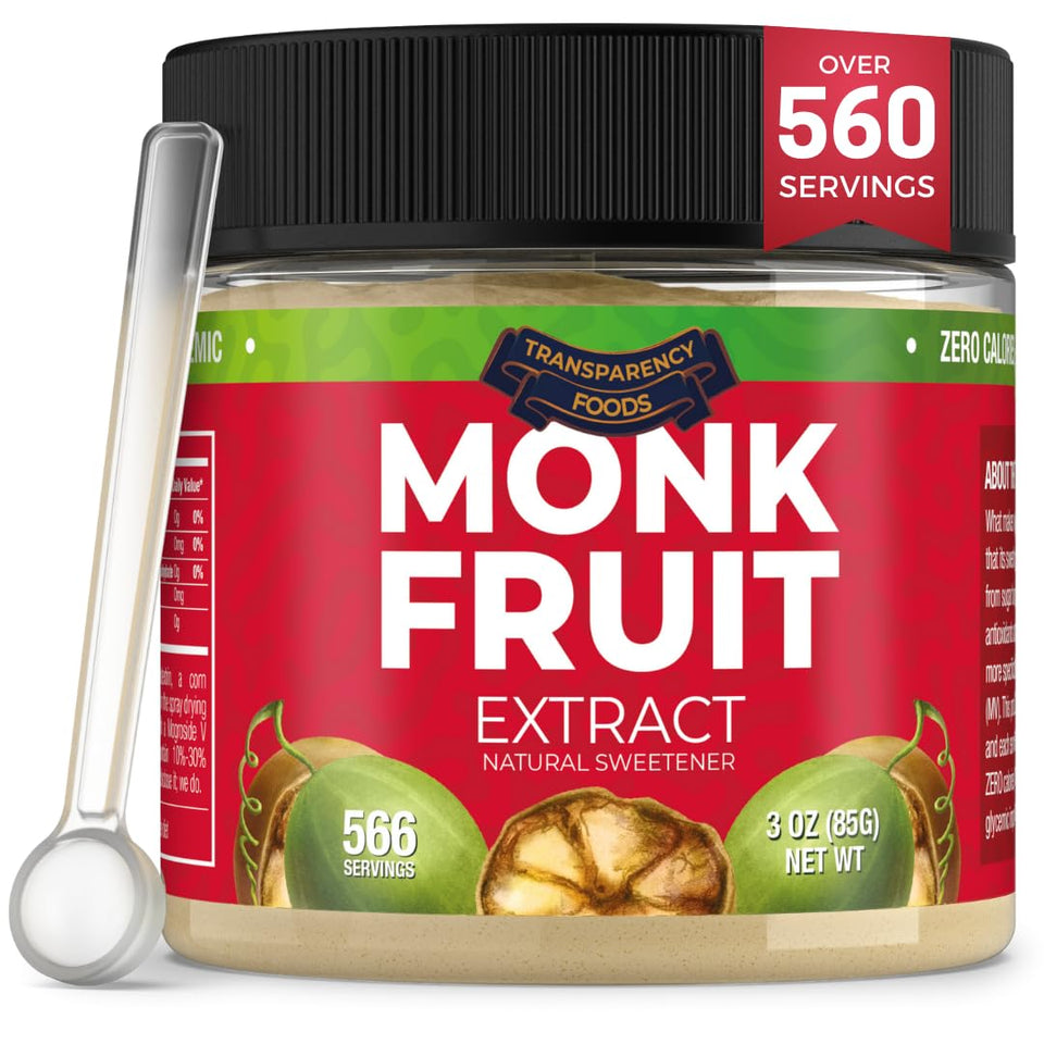 Transparency Foods monk fruit sweetener bottle ready for pour with zero calories