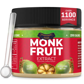 Transparency Foods Monk Fruit Sweetener jar shows natural sweetness with zero calories for everyday use.