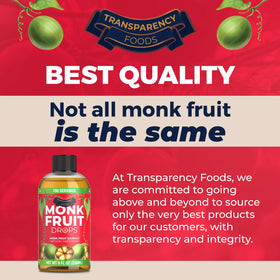 Transparency Foods monk fruit sweetener packaging shows zero-calorie option