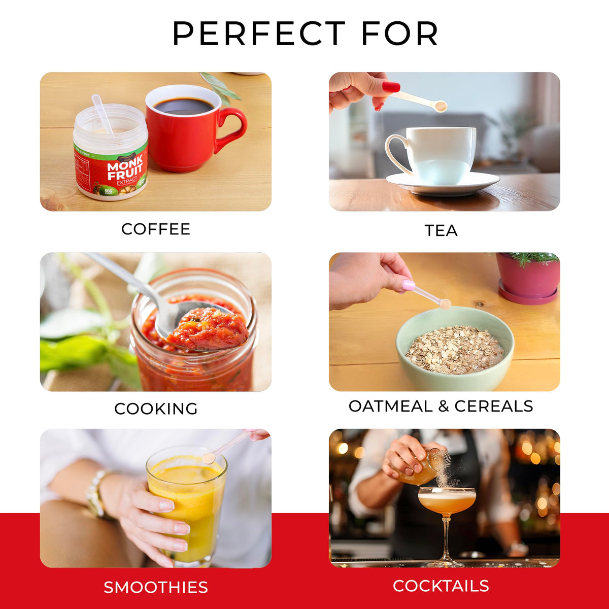 Measuring scoop included for precise sweetness with Transparency Foods monk fruit sweetener