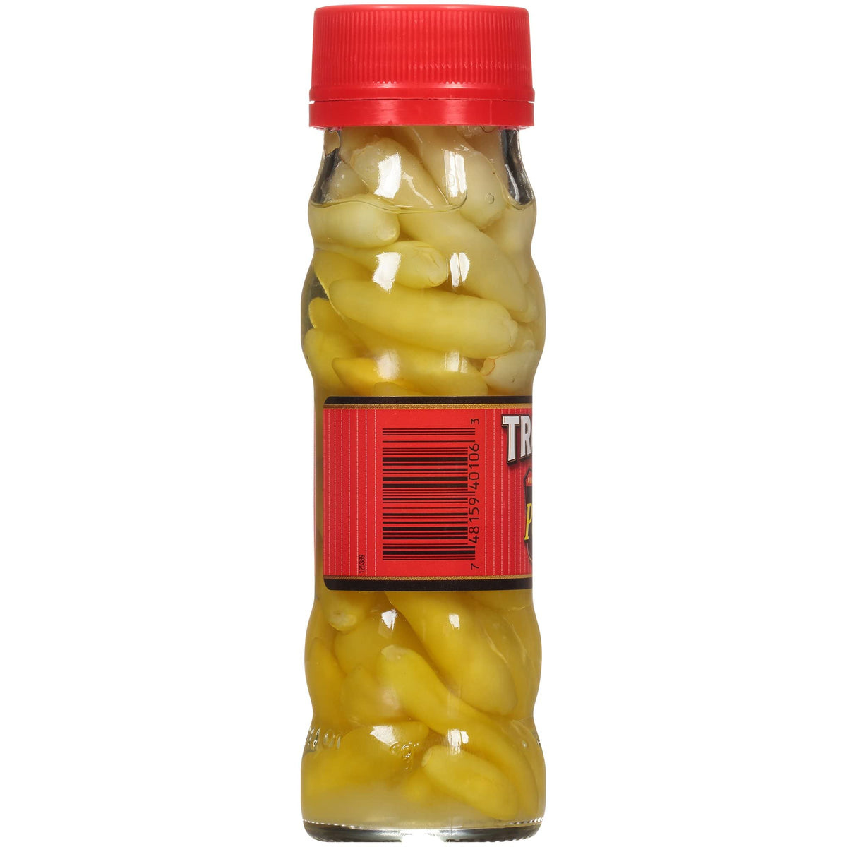 Trappey's Hot Tabasco Peppers jar label highlights quality and tangy peppers.