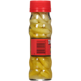 Trappey's Hot Tabasco Peppers jar label highlights quality and tangy peppers.