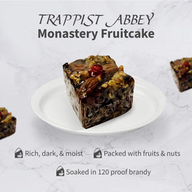 Trappist Abbey fruitcake packaging showing traditional monastery craftsmanship, great for gifts.