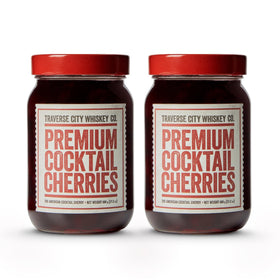 Traverse City Whiskey Co. premium cocktail cherries in a two-pack, ideal garnish for cocktails.
