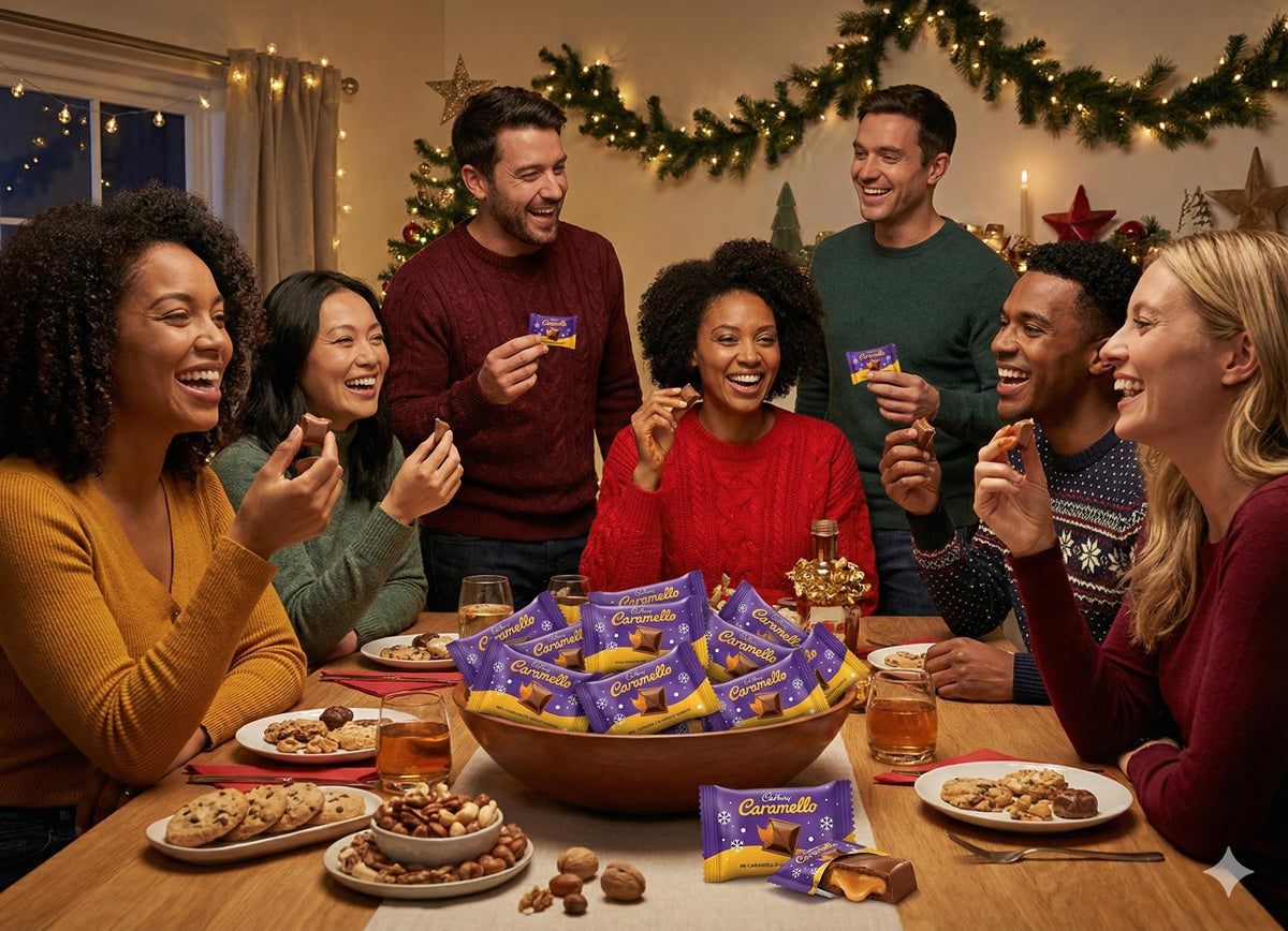 Gift-ready Cadburry Caramello miniatures in a bulk 2 lb bag.