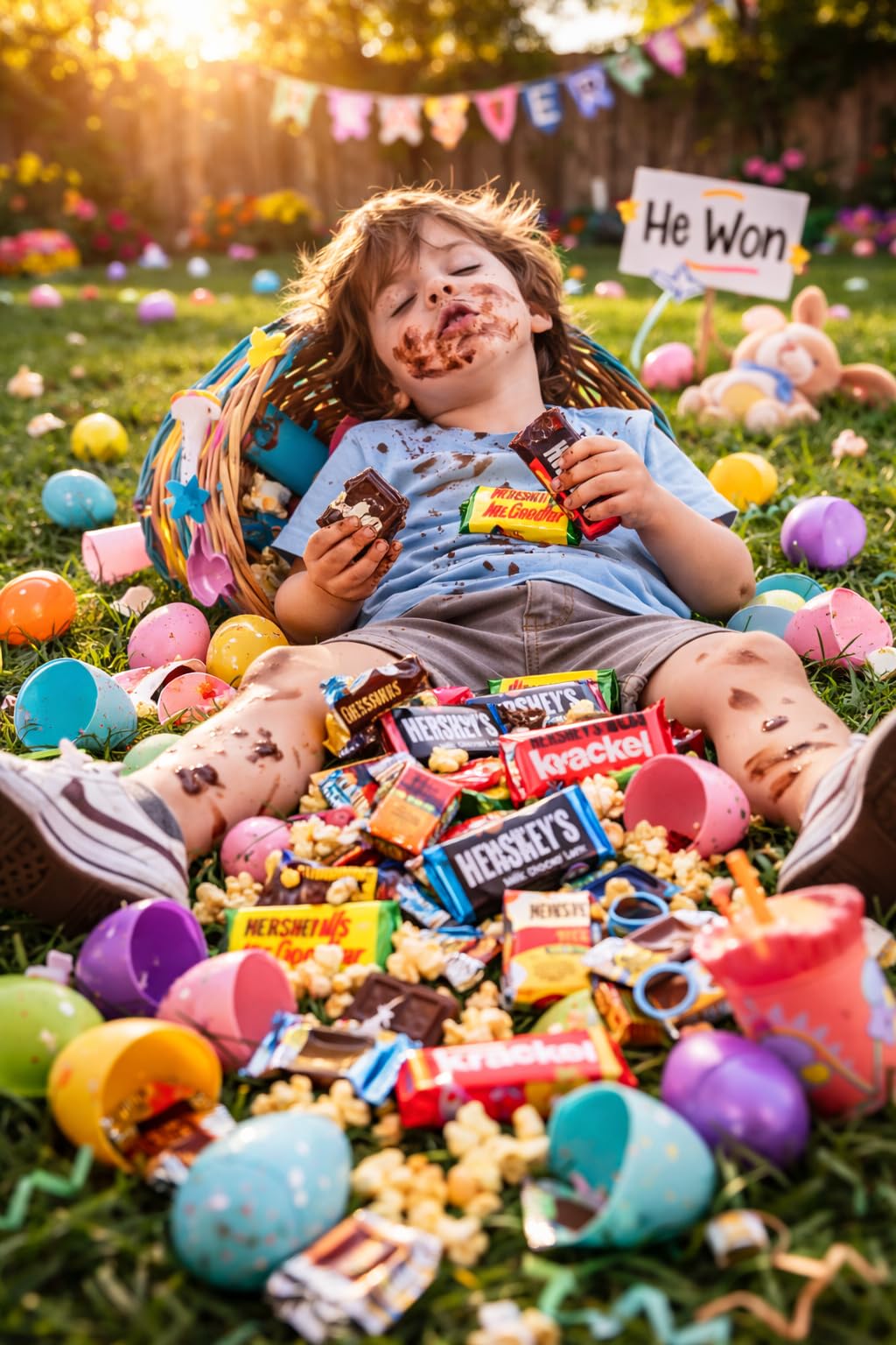 TreatBasket Easter table setup with individually wrapped minis for convenient snacking.