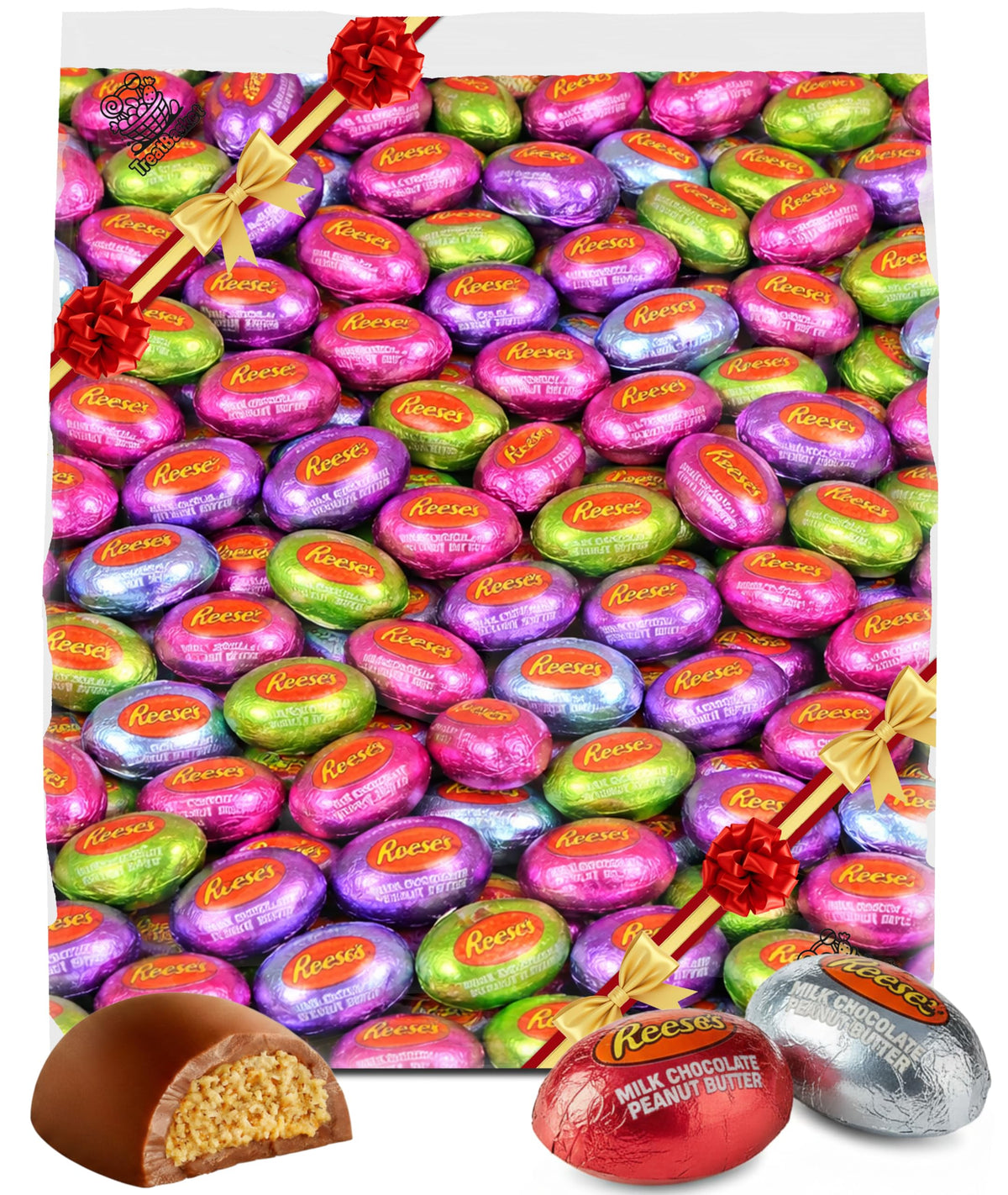 TreatBasket Resse's peanut butter half-egg with foil wrap, perfect for Easter baskets and festive displays.