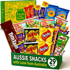 Treats from Home Australian Snack Box 29 Pack showcasing authentic flavors for sharing