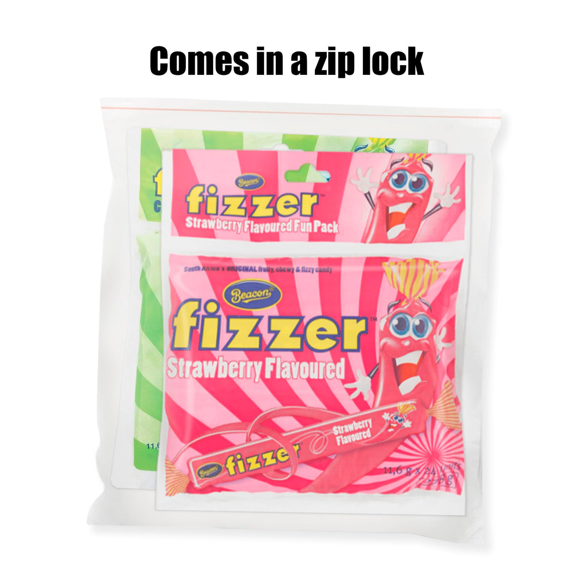 Beacon Fizzers closeup shows fizzy texture and candy pieces inspired by SA flavors.