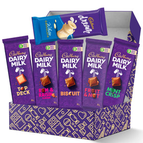 Treats from Home Cadbury Slabs box with six flavors, ideal for gifting and sharing.