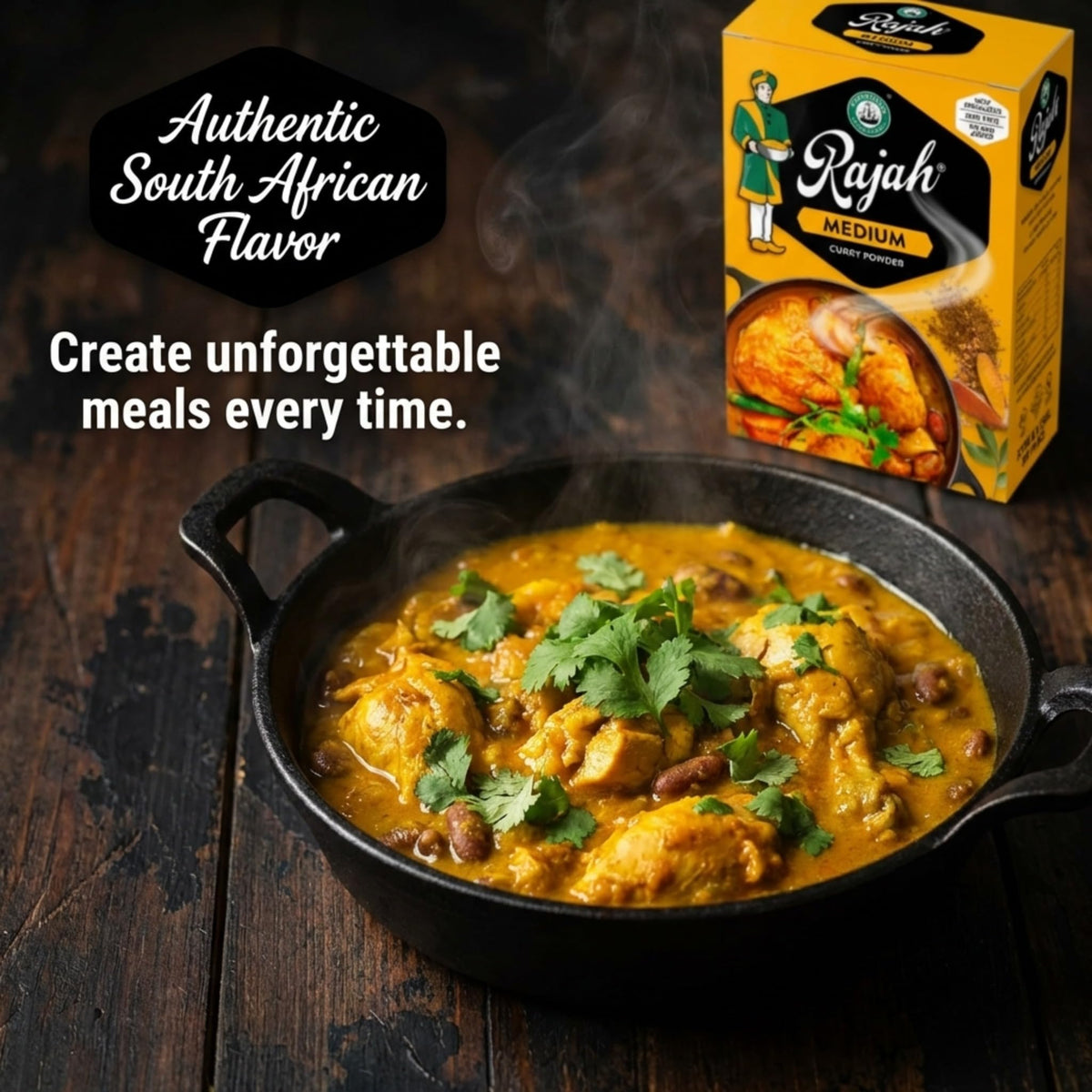 Treats from Home Rajah curry powder spice-jar arrangement showcasing premium ingredients.