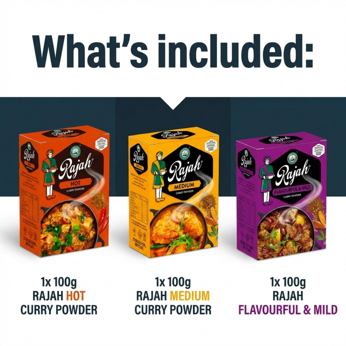 Treats from Home Rajah mild curry powder tin offers gentle heat for families.