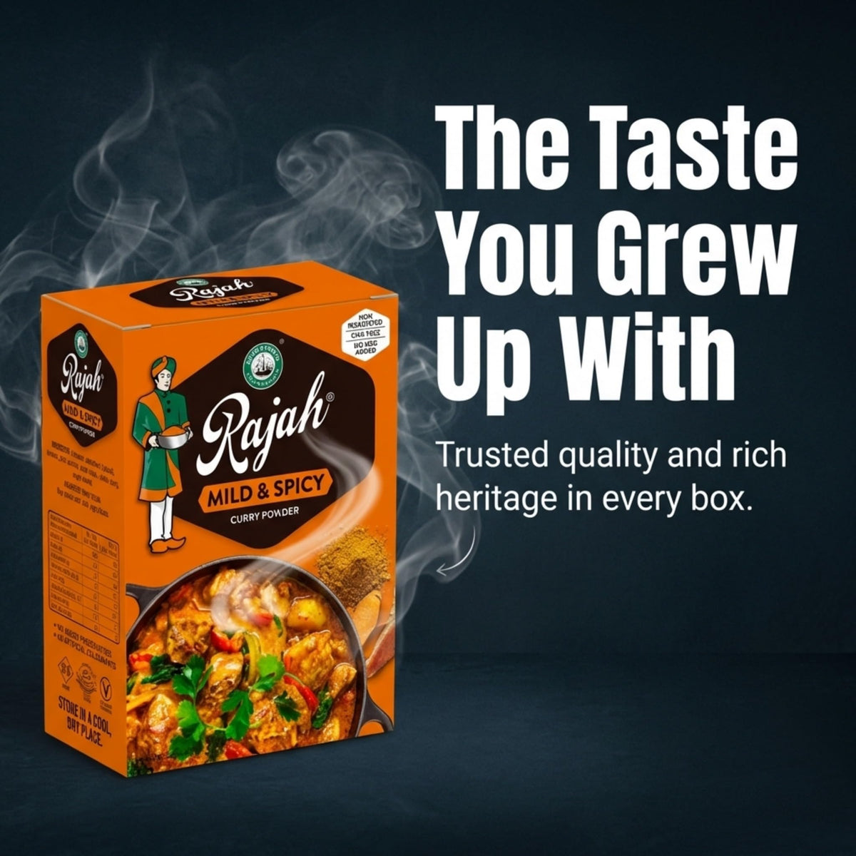 Treats from Home Rajah spices closeup highlighting natural, non-irradiated seasonings.