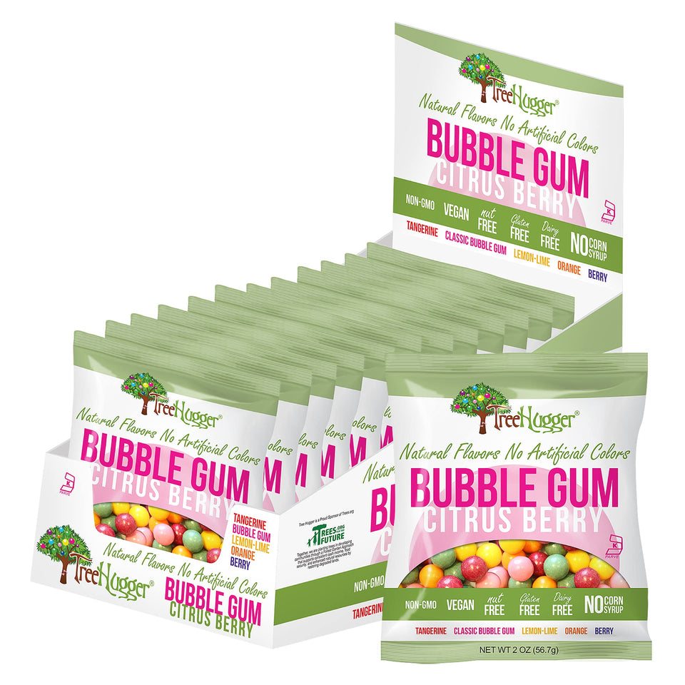 Tree Hugger Bubble Gum Citrus Berry pack shows natural flavors for clean snacking
