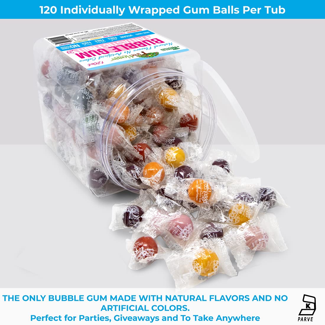 Tree Hugger Bubble Gum Fantastic Fruit packaging closeup highlights natural flavors and no artificial colors.