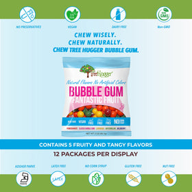 Tree Hugger bubble gum flavor assortment with pomegranate, watermelon, lemonade, wild berry.