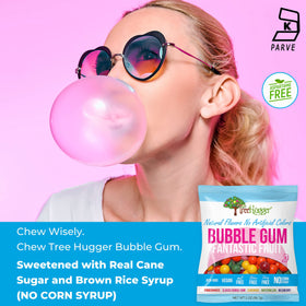 Tree Hugger bubble gum serving size shows about 28 pieces per bag.