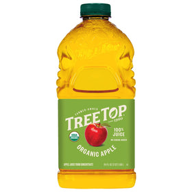 Tree Top Organic Apple Juice 64oz bottle front, pure flavor from USA apples for family hydration.