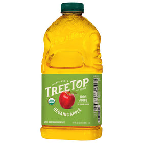 Tree Top Organic Apple Juice pouring into glass, showing refreshing everyday use.