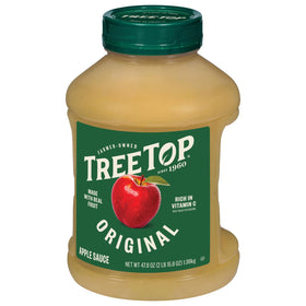 Tree Top applesauce jar label closeup confirms no artificial flavors.