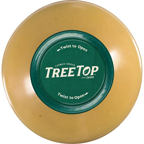 Tree Top jar side view on kitchen shelf.