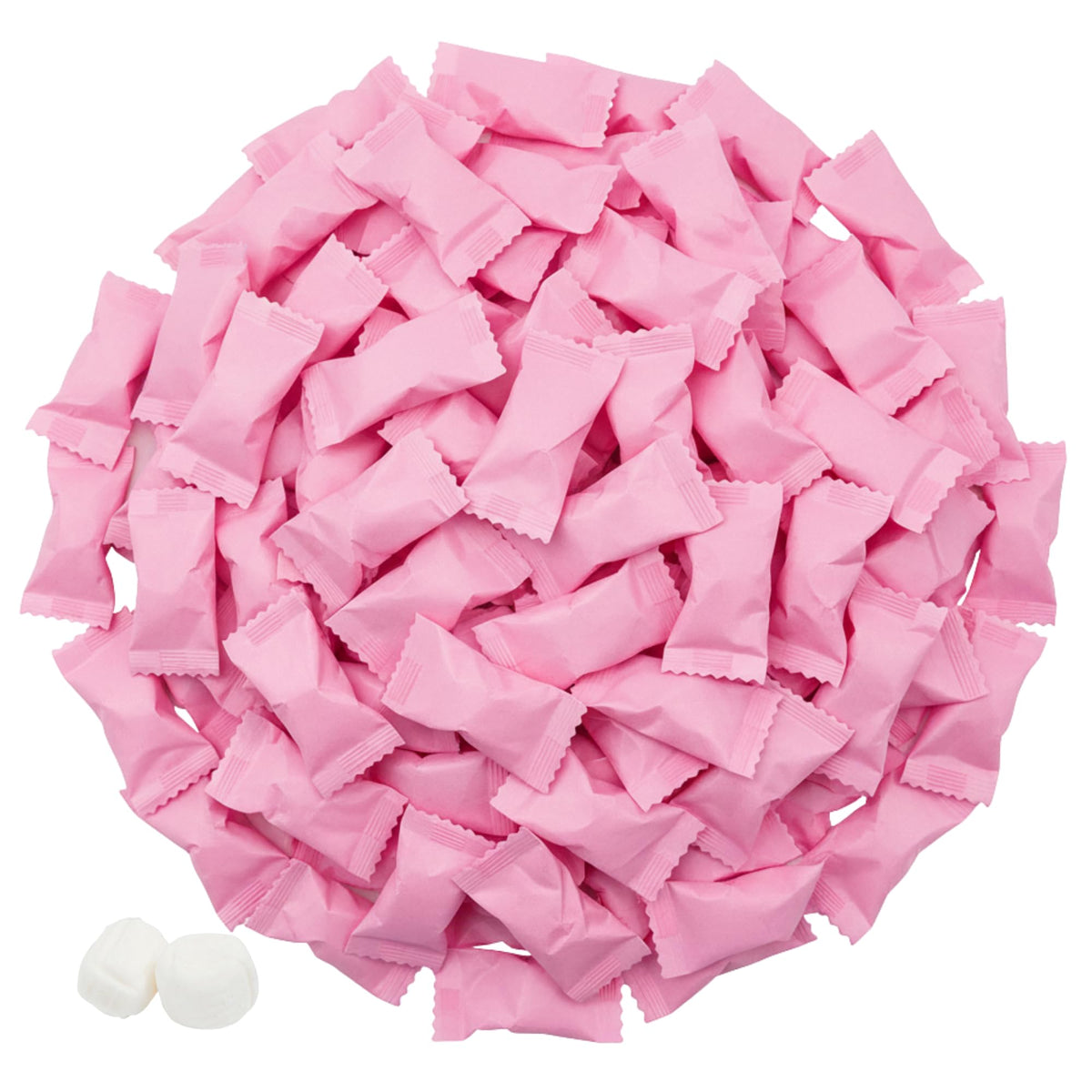 Tree Treasures pink buttermints in individual wrappers for elegant party display.