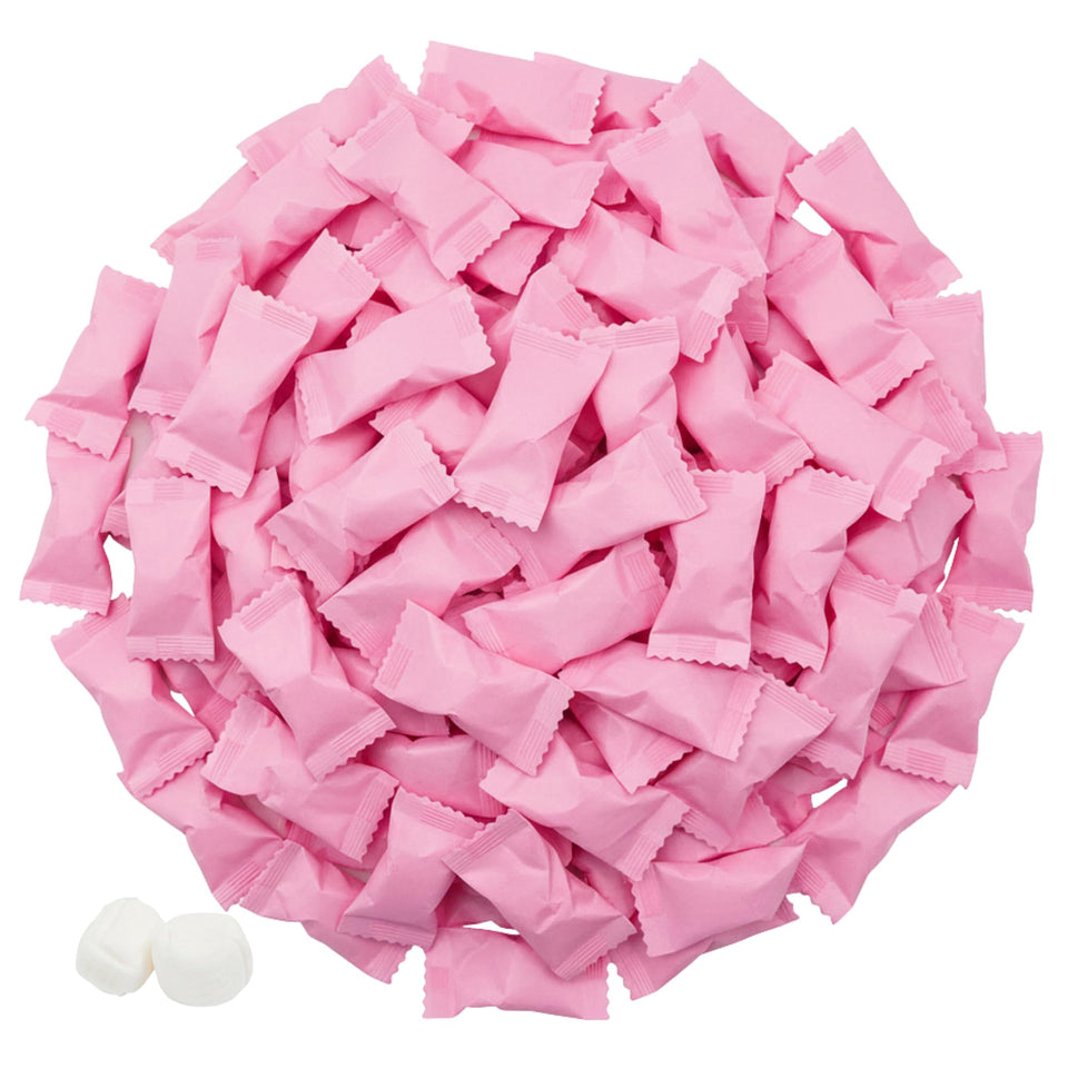 Tree Treasures pink buttermints in individual wrappers for elegant party display.