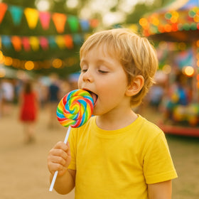 Tree Treasures jumbo lollipops 6-inch sticks—great for candy buffets.