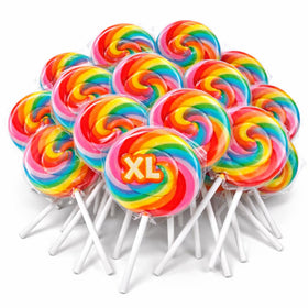 Tree Treasures rainbow swirl lollipops 24-pack—eye-catching centerpiece for parties.